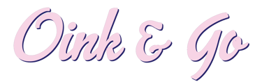 Pink and Blue Text reading "Oink & Go"