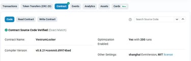 ScreenShot of the Verified VestrumLocker Smart Contract