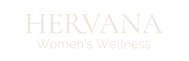 HERVANA Women's Wellness logo with elegant cream typography on a black background.