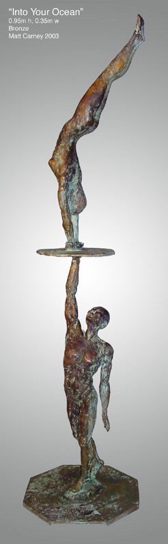 a sculpture of a man with a womandiving into him