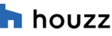 Houzz logo that displays blue house with black letters
