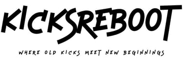 KicksReboot logo, black lettering on a white background with the motto