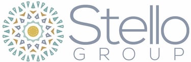 The Stello Group logo featuring a geometric mandala icon in pastel blue, green, and gold.