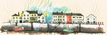 The quay, Appledore | Part 2 of 3 | mixed media on rice paper, a painting of a boat in the water