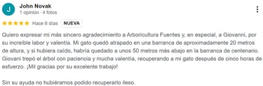 Recomendación del servicio de arboricultura fuentes destacando la labor en rescate de gatos