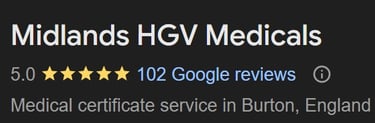 Midlands HGV Medicals Google Reviews