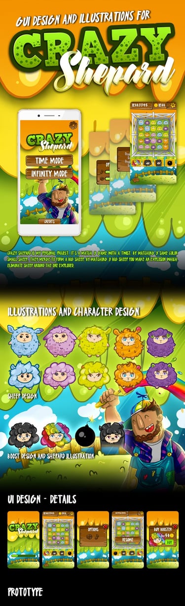 I designed UI, icons and illustrations for this personal project of mine - Crazy Shepard