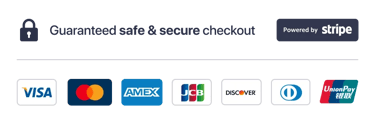 Stripe payment badge for Stainless Steel Flat Benchtops showing secure card options.