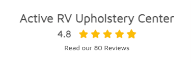 Active RV Upholstery Center customer reviews badge with a 4.8 star rating from 80 happy customers.