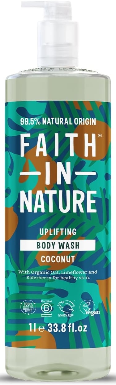 a bottle of soap soap with a green and orange design