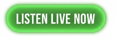 Glowing green pill-shaped button with white text reading Listen Live Now for streaming audio.