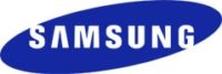 The Samsung logo in white uppercase letters on a blue oval background.