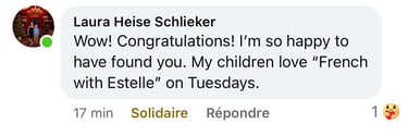 Positive Facebook review for French with Estelle language classes for children.