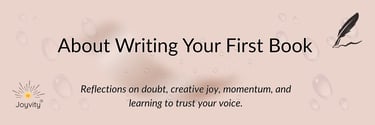 Blush banner with blog title and water droplet design — soft, creative tone.