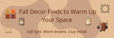 Autumn home decor banner featuring cozy fall colors and warm lighting