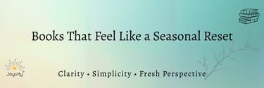 Blog banner reading “Books That Feel Like a Seasonal Reset” with sage and teal gradient background, 