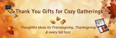 Fall banner with charcuterie board, maple syrup, and leaves Thank You Gifts for Cozy Fall Gatherings