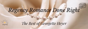 Georgette Heyer romance books banner soft pink with pearls background