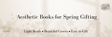 Aesthetic spring book gifting banner with neutral tones, subtle florals, and elegant minimal text.