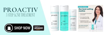 a woman with a white coat with proactiv acne medicine