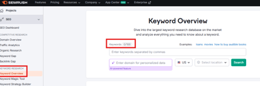 Keyword overview in bulk - semrush