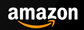  white Amazon logo with iconic orange arrow on a black background for e-commerce branding.