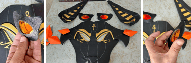 Triptych of three images of mask construction