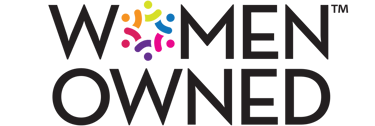 a woman's logo with the words women owned
