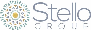 The Stello Group logo featuring a geometric mandala icon in pastel blue, green, and gold.
