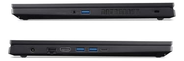 Side view of a black gaming laptop showing USB, HDMI, Ethernet, and USB-C connectivity ports.