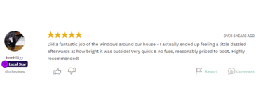 screenshot of a  positive customer review via Truelocal an advertising company