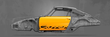 Porsche 911 Carrera RS 2.7 side bodyshell - drawing illustration dessin - Signal yellow - sunroof