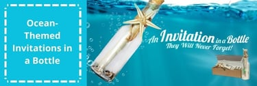 pretty floating glass bottle with message and starfish for ocean themed parties