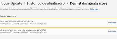 Desinstalar a Última Atualização Cumulativa