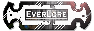 Everlore game logo displayed on a textured metallic industrial plate background with lens flare effects.