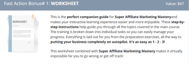 Worksheet image as a bonus for purchasing super affiliate marketing mastery