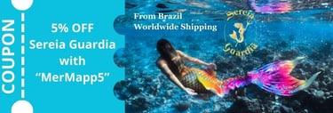 pretty mermaid floating in the ocean representing Sereia Guardia brand for 5% off discount code