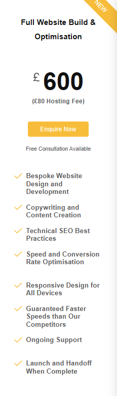 full website build and optimisation pricing