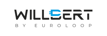 Willbert by Euroloop a black and white logo with the words willbertt by euro euro