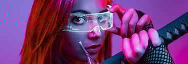Séance studio portrait photographique cyberpunk, cliché du phototographe vidéaste Thomas Bordas à Pau.