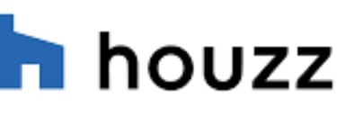 Houzz logo that displays blue house with black letters