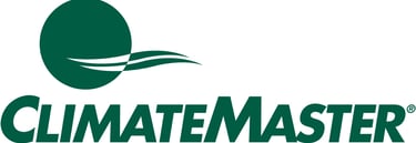 Official ClimateMaster logo featuring green text and a circular icon for geothermal heating and cooling systems.
