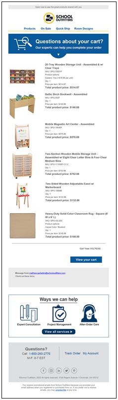 School Outfitters email-my -cart email