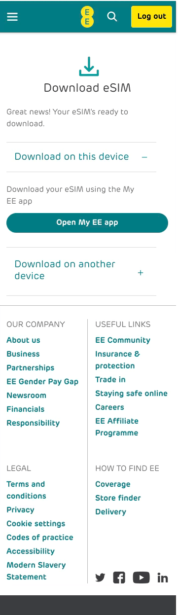UI design with two options to download the eSIM. Option to open in app is expanded.
