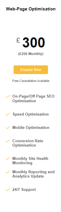 web page optimisation pricing