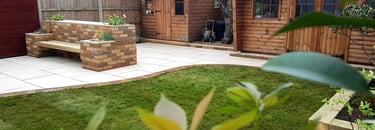 Colourful Garden Makeover Brick Seating Planer Bar New Lawn