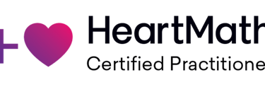 Official HeartMath Certified Practitioner logo with a purple heart icon for stress relief coaching.