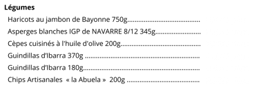 tarifs conserves aux legumes