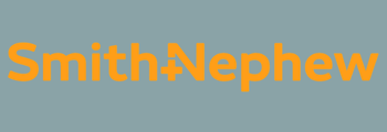Official Smith &amp; Nephew medical technology company logo in orange text on a grey background.
