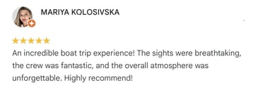 Image showing a review from on of client that rent our catamaran